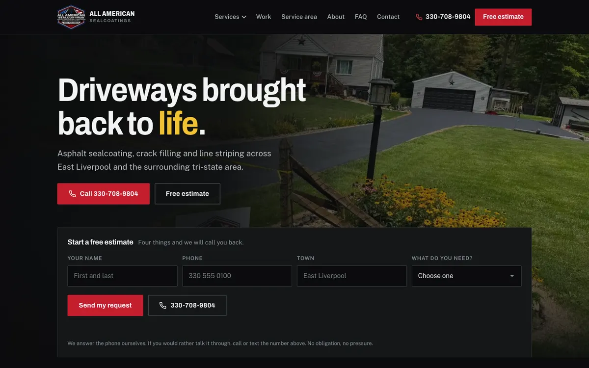 Sealcoating website homepage