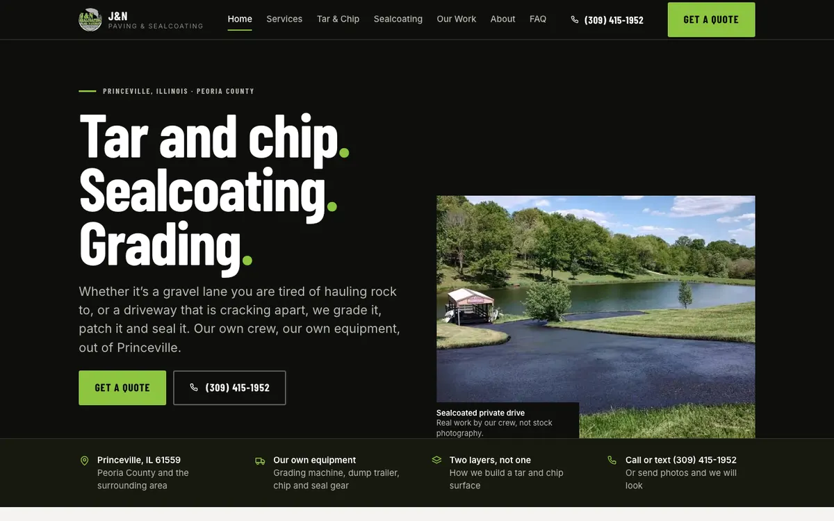 Paving and sealcoating website homepage