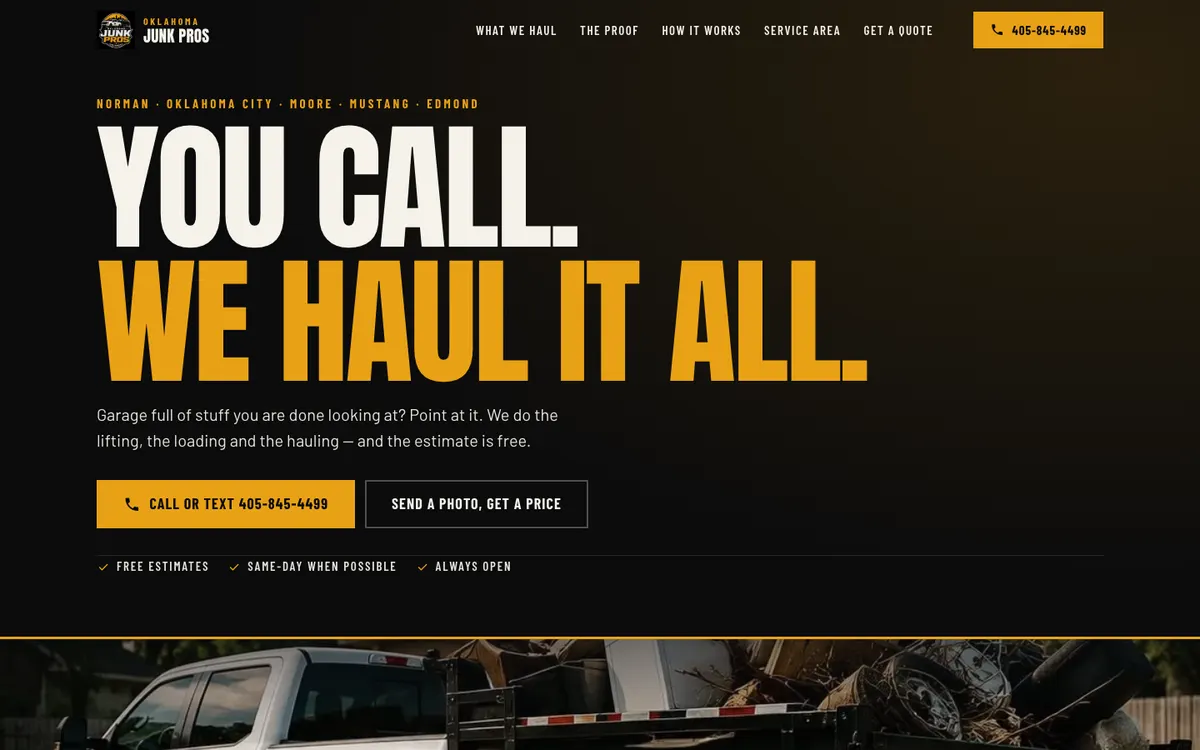 Junk removal website homepage