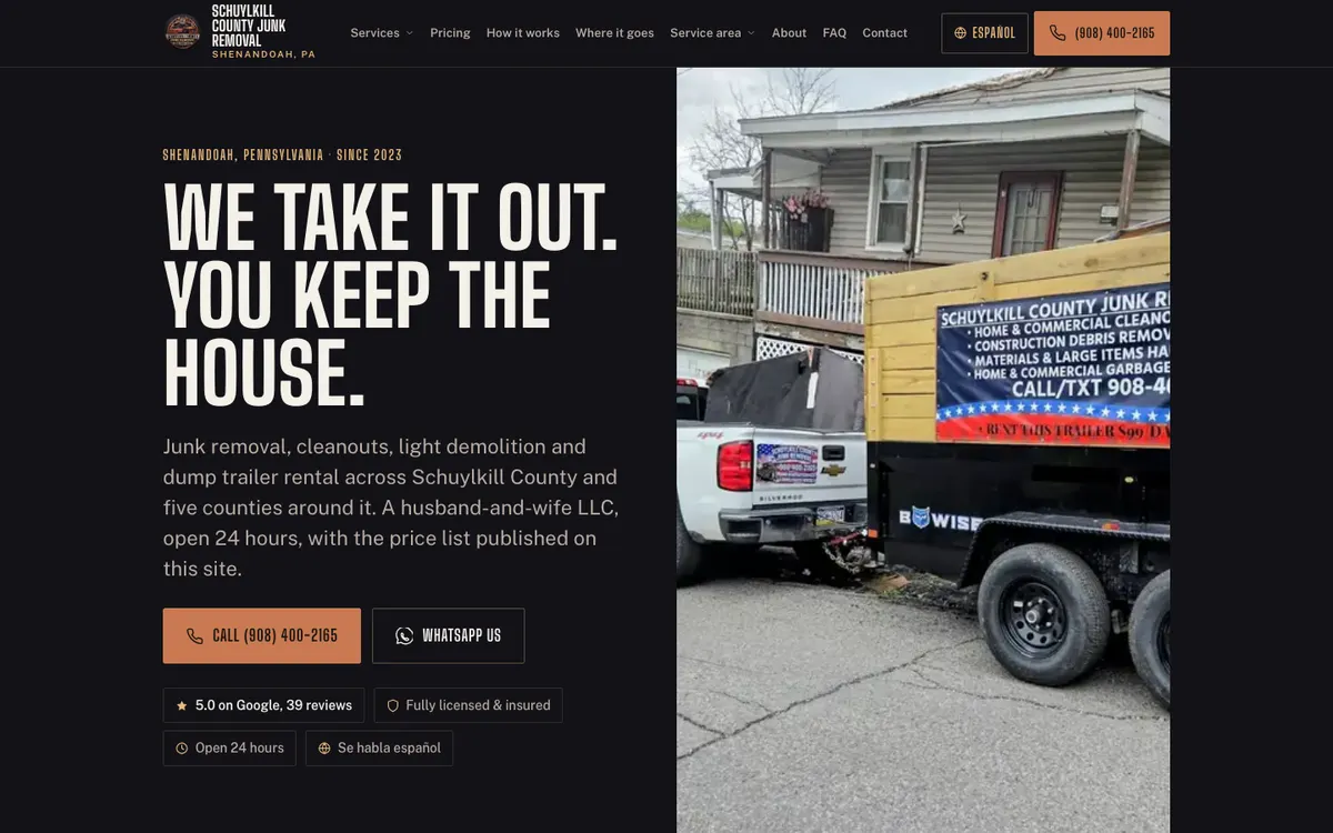 Junk removal website homepage